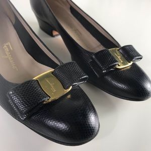 Salvatore Ferragamo Black Pebbled Leather Flats